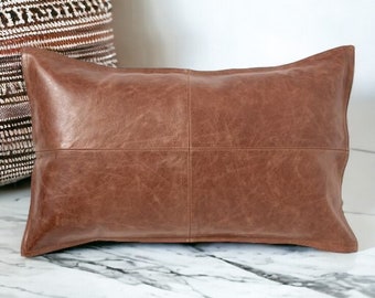 Genuine Lambskin Leather Pillow Cover - Sofa Cushion Case - Decorative Throw Covers for Living Room & Bedroom - Antique Brown Bestseller