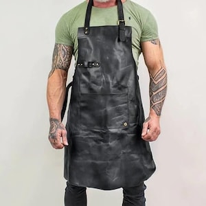 Leather apron for men Personalized apron blacksmith apron black leather woodworking apron with pockets strap apron Valentines gift for him image 6