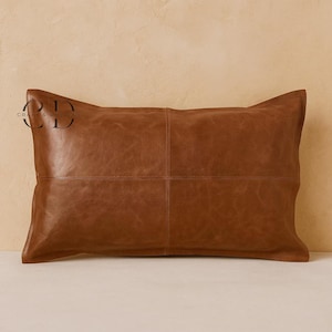 Leather Pillow Cover – Handmade Cushion in Full Grain Leather – Rustic Farmhouse & Modern Decor