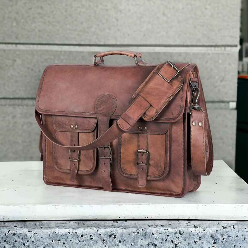 Premium Leather Laptop Bag, Personalized Leather Messenger Bag, Crossbody Laptop Bag, Satchel Distressed Bag, Laptop Bag, Best Gift for Him image 2