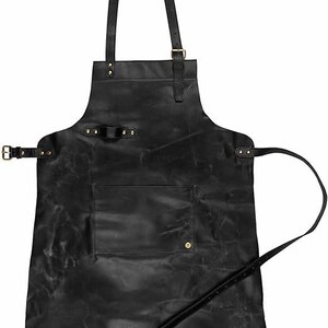 Leather apron for men Personalized apron blacksmith apron black leather woodworking apron with pockets strap apron Valentines gift for him image 5