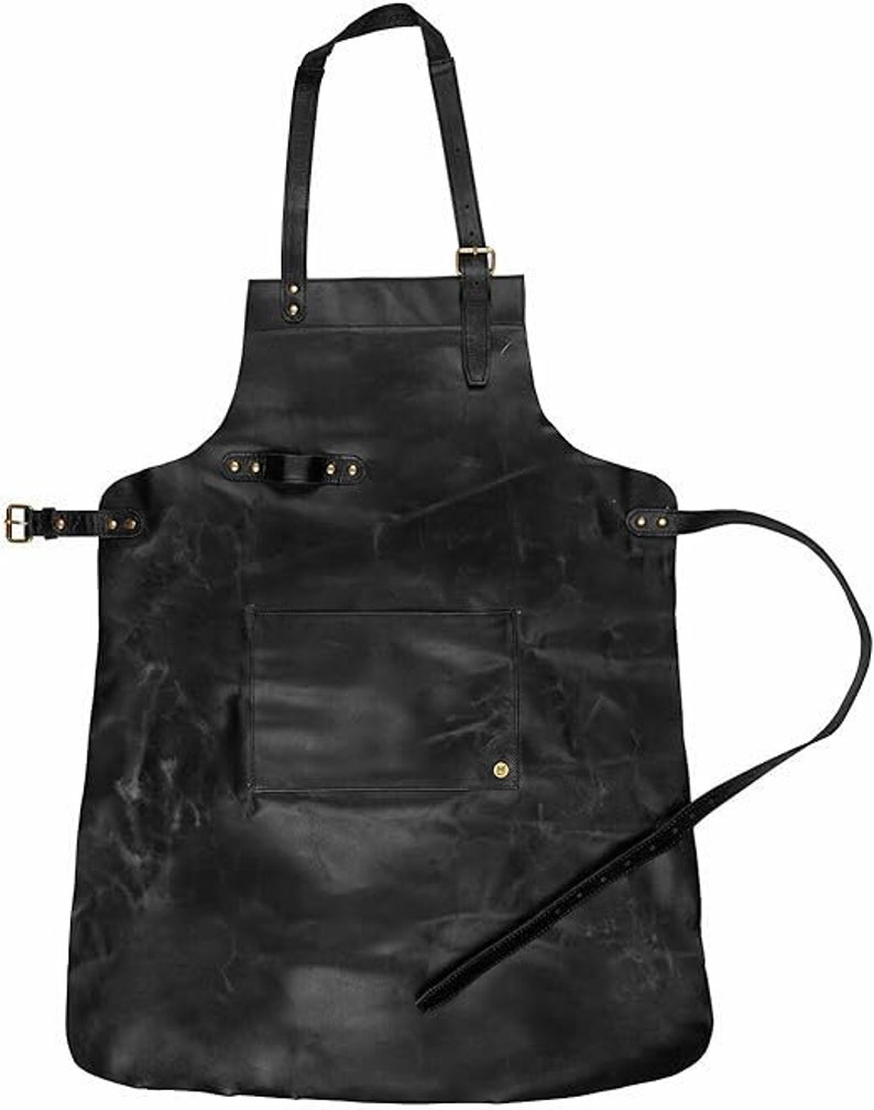 Leather apron for men Personalized apron blacksmith apron black leather woodworking apron with pockets strap apron Valentines gift for him image 5