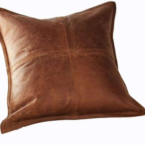 Genuine Lambskin Leather Pillow Cover Antique Brown Sofa & Bed Décor zdjęcie 6