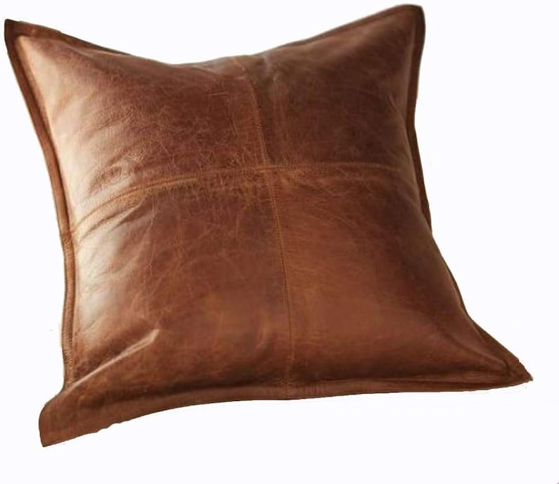 Genuine Lambskin Leather Pillow Cover Antique Brown Sofa & Bed Décor zdjęcie 6