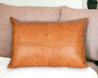 Vintage-Inspired Lambskin Leather Pillow Cover: Sophisticated Throw for Living Room & Bedroom