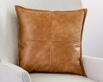 Handcrafted Antique Brown Lambskin Leather Pillow Cover: Elegant Sofa Accent for Living Room & Bedroom