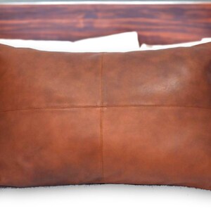 Rustic Charm: Genuine Lambskin Leather Pillow Cover in Antique Brown for Stylish Home Decor image 1