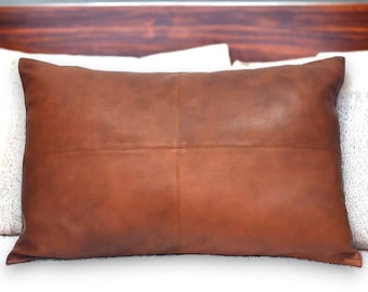 Genuine Lambskin Leather Pillow Cover - Sofa Cushion Case - Decorative Throw Covers for Living Room & Bedroom - Antique Brown Bestseller