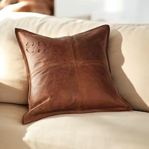 Custom Brown Lambskin Leather Pillow Cover: Decorative Sofa Cushion