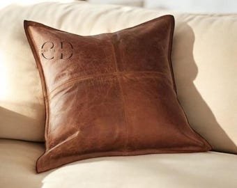 Funda de cojín de cuero personalizada – Almohada de cuero auténtico – Decoración rústica, moderna, campestre y bohemia