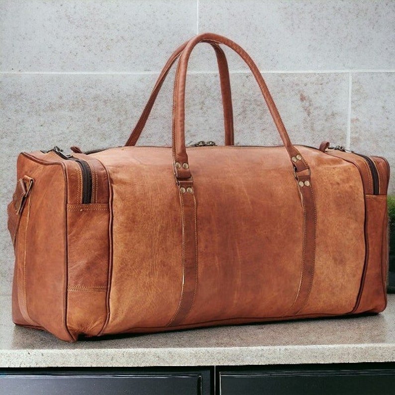 Leather Duffle Bag Handmade Leather Weekender Gym Bag Men Vacation Duffel Bag Travel Bag Overnight Bag, Leather Trolly image 2