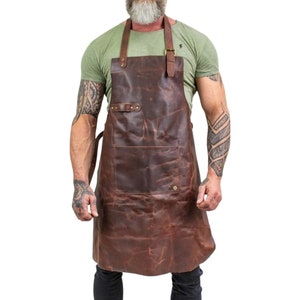 Leather apron for men Personalized apron blacksmith apron black leather woodworking apron with pockets strap apron Valentines gift for him image 1