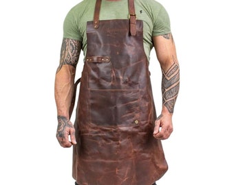 Leather apron for men Personalized apron blacksmith apron black leather woodworking apron with pockets strap apron Valentines gift for him