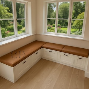 Custom Leather Bench Cushion: Rustic Tan Brown Full-Grain Pad