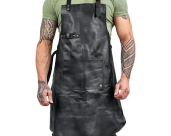 Leather apron for men Personalized apron blacksmith apron black leather woodworking apron with pockets strap apron Valentines gift for him