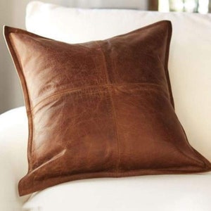 Personalized Lambskin Leather Pillow Cover, Sofa Cushion Case - Decorative Throw Covers for Living Room & Bedroom - Antique Brown Bestseller