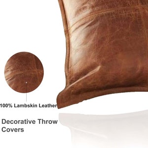 Genuine Lambskin Leather Pillow Cover Antique Brown Sofa & Bed Décor zdjęcie 5