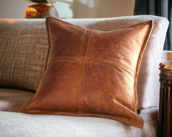 Genuine Lambskin Leather Pillow Cover - Sofa Cushion Case - Decorative Throw Covers for Living Room & Bedroom - Antique Brown Bestseller