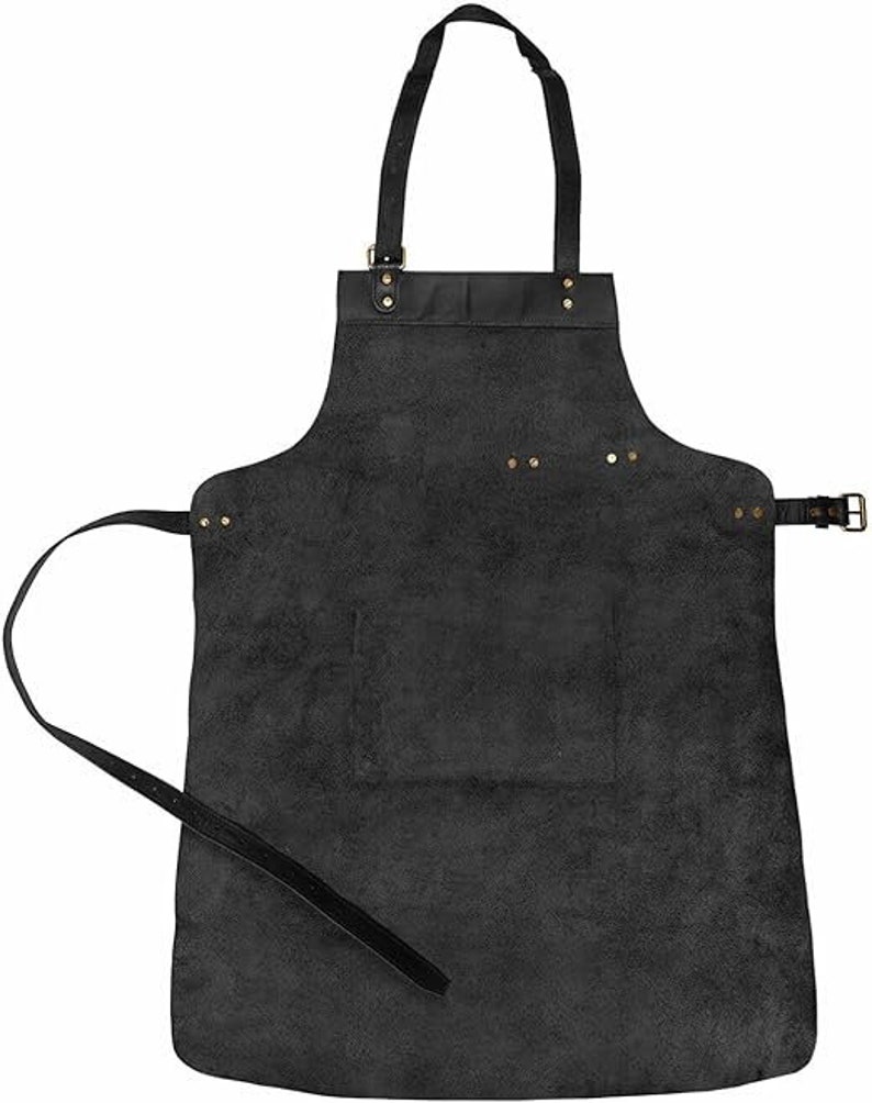 Leather apron for men Personalized apron blacksmith apron black leather woodworking apron with pockets strap apron Valentines gift for him image 2