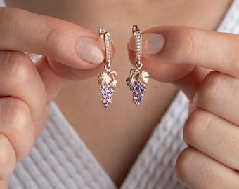 Sterling Silver Grape Petite Earrings, Hooks - Etsy