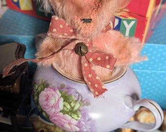 OOAK Mohair miniatuurbeer: Blythe Companion, glazen ogen