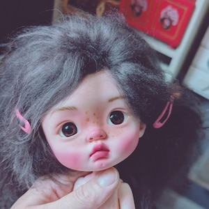 Q Baby BJD Doll: OOAK, Glass Eyes, Mohair Hair, Handmade Outfit
