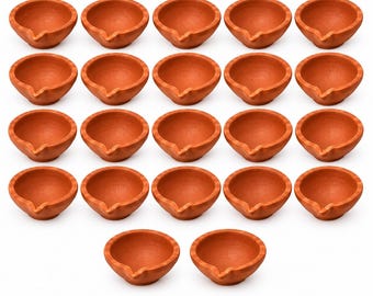 SPATZO Handmade Terracotta Clay Diyas, Traditional Indian Oil Lamps (Pack of 22)