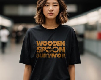 T-Shirt surdimensionné pour hommes et femmes, cuillère en bois, survivant, noir