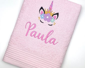 Handtuch mit Namen und Einhorn | Personalisiertes Handtuch | Badetuch personalisiert | Saunatuch mit Namen | Gästetuch | Geschenk