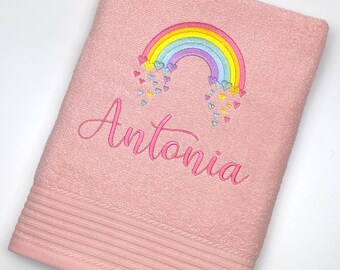 Handtuch mit Namen und Regenbogen | Personalisiertes Handtuch | Badetuch personalisiert | Saunatuch mit Namen | Gästetuch | Geschenk