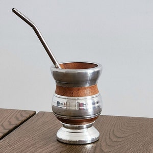 Handcrafted Argentine Mate from Carob Wood and Polished Aluminum - Includes Gift Bombilla (Sherbet) - Handmade and Durable Mate