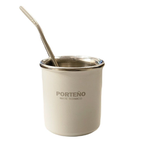 White Steel Thermal Mate with Stainless Steel Interior - Porteño Mate - Includes Yerba Mate Sorbet - The Stainless Steel Mate