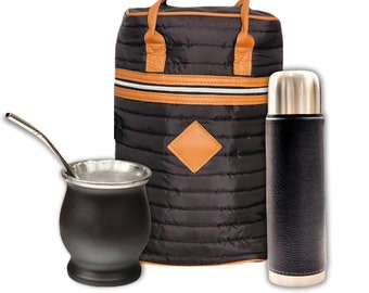 Ensemble Matero argentin - Kit Mate argentin - Sac Matero, Thermos 500 ml et Steel Mate avec Bombilla - Kit Yerba Mate argentin