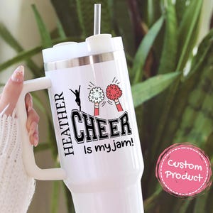 Personalized Cheer 40 oz Tumbler with Straw, Custom Name Cheerleader Cup, Cheer Coach Gift, Cheer Mom Mug, Cheer Team Spirit Tumbler