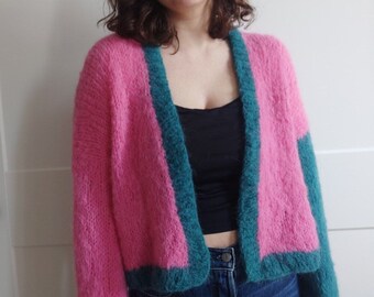 Cardigan rosa blu (lavorato a mano)