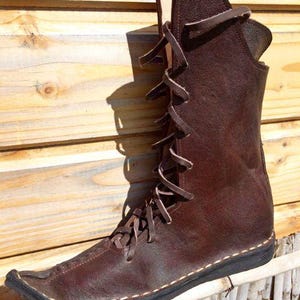 Rustic Brown Medieval-Style Lace-Up Leather Boot