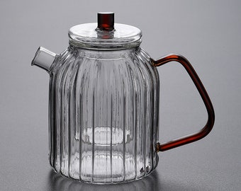 Théière en verre soufflé, théière avec infuseur, théière sans danger pour la cuisinière, infuseur à thé théière en verre, service à thé, théière personnalisée, cadeau d'anniversaire