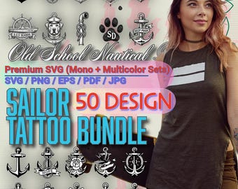 Vintage Sailor Tattoo SVG Bundle – Nautical Designs PNG EPS Cricut