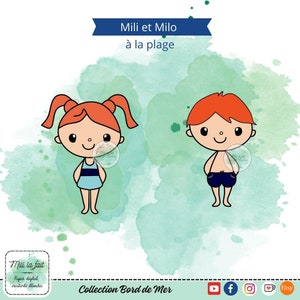 Mili et Milo à la plage - Digistamps / tampons digitaux SCRAPBOOKING
