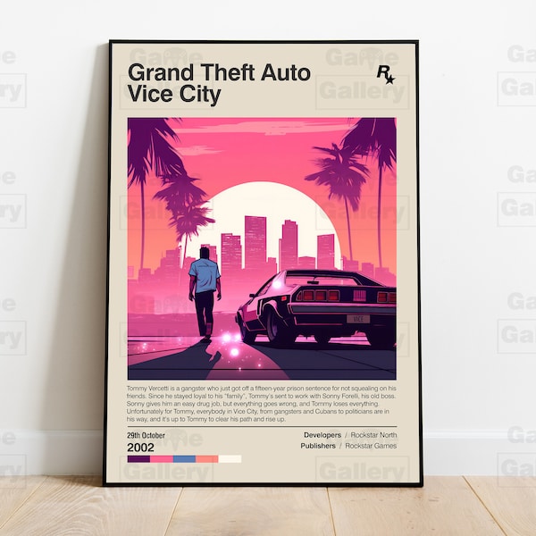 Grand Theft Auto Vice City Poster Gaming Room Poster Video Game Cover Gaming Wall Decor Print Game Wall Art Gamer Gift GTA VC