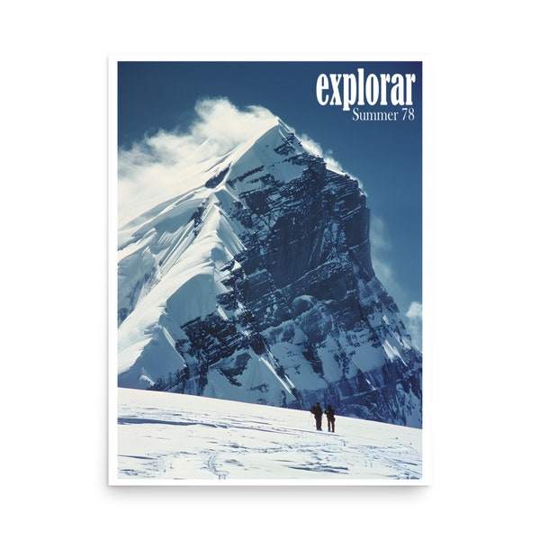 Cartel publicitario vintage de edición limitada del Explorar, impresión para exteriores, catálogo de Patagonia, publicidad retro, anuncio retro de los años 90, nieve, montañas