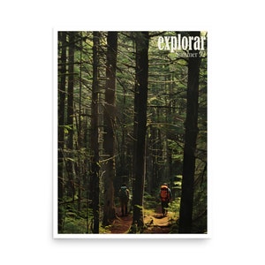 Limitierte Auflage Vintage Explorar Werbeplakat, Außendruck, Patagonia Katalog, Magazin Retro Werbung, 90er Jahre Retro Ad, Wald