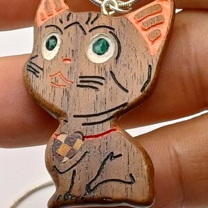 4095. Cat pendant jewelry gemstone emerald unique gift natural wooden mosaic of american walnut by Aleksei Volchkov Instagram Aleksis_wolf13