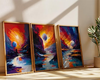 Bundel digitale ruimtekunst: kosmische landschappen abstracte scifi-muurkunstafdrukken voor thuis- en kantoordecoratie