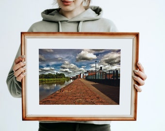 Printable Photographic Art Digital Download | Tranquil Brick Walkway by the River: Gainsborough Riverside, Lincolnshire Photograph