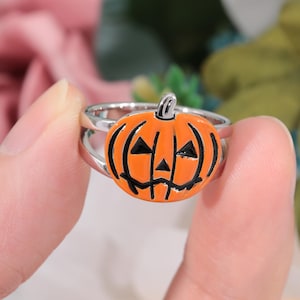 Spooky Pumpkin Ring S925 Silver, Pumpkin Ghost Ring, Scary Pumpkin Ring, Halloween Jewelry Gift