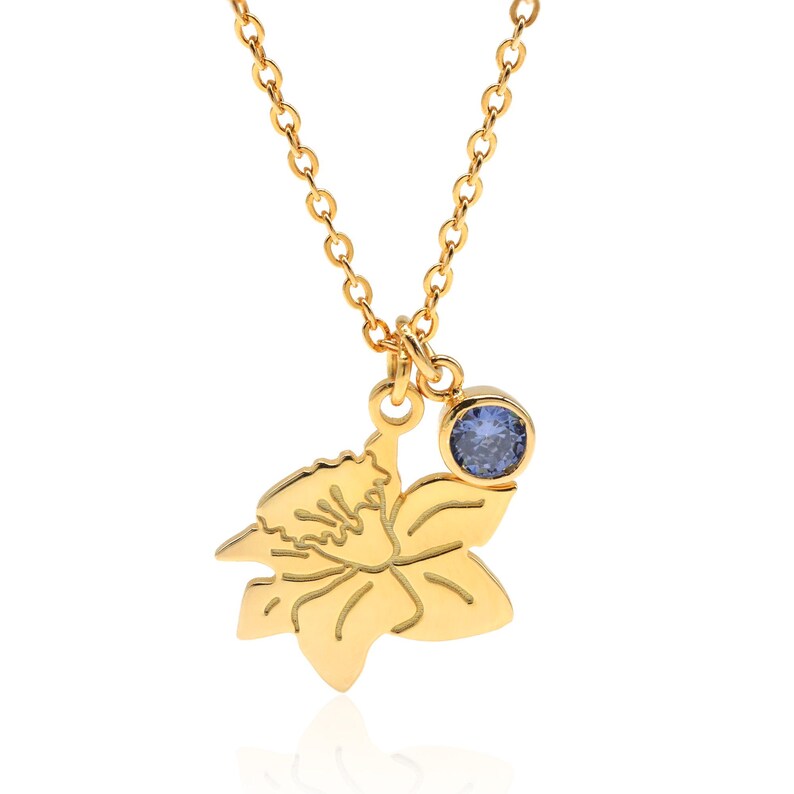 Birth Flower Necklace With Birthstone, Floral Charm Birthstone Necklace