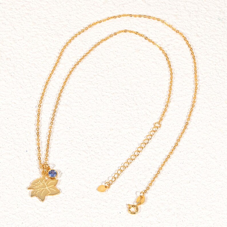 Birth Flower Necklace With Birthstone, Floral Charm Birthstone Necklace