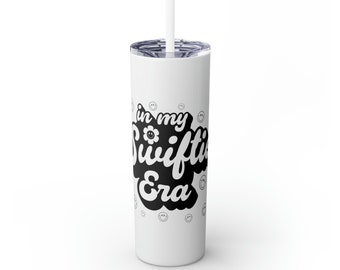In My Swiftie Era Vaso delgado en blanco y negro con pajita, 20 oz