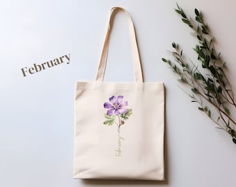 Birth Flower Tote Bag, Personalized Canvas Tote Bag, Birthday Gift for Her, Birth Flower Canvas Tote Bag